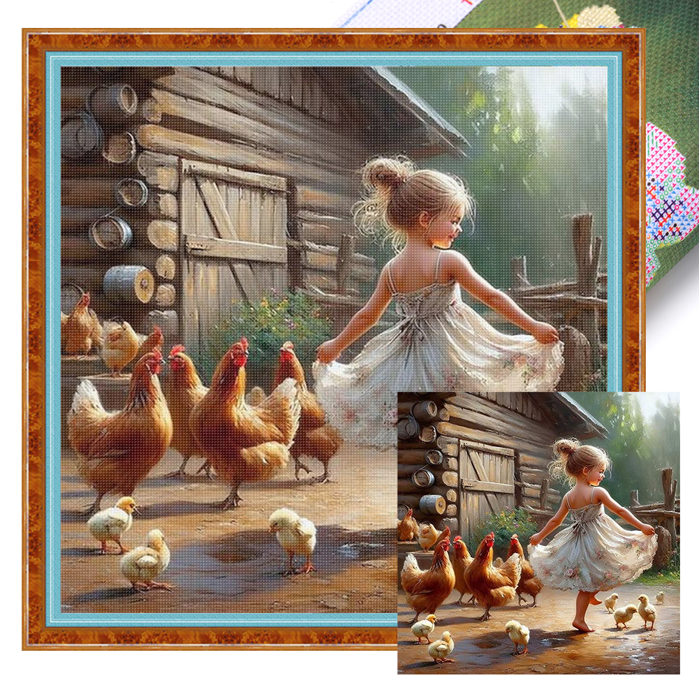 Cute girl Full 11CT Pre-stamped Canvas(40*40cm) Cross Stitch