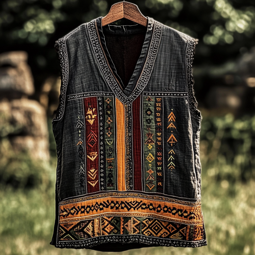 Men's African Juneteenth Ethnic Geometric Art Linen Tank Top