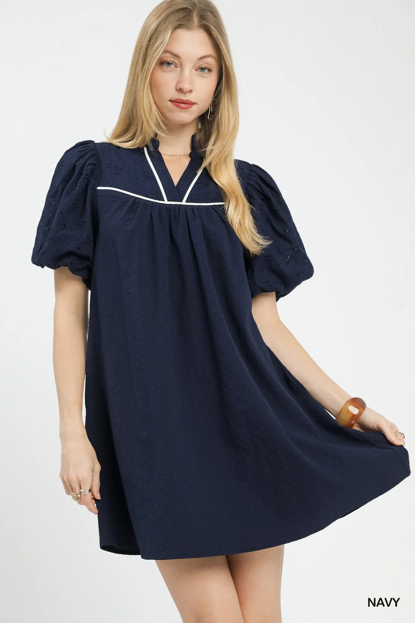 Umgee Puff Sleeve Textured Babydoll Dress mysite idetrend