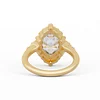 14K Yellow Gold 2ct Elongated Hexagonal Cut Lab Diamond Victoran-Style Bezel Ring with Floral Motifs