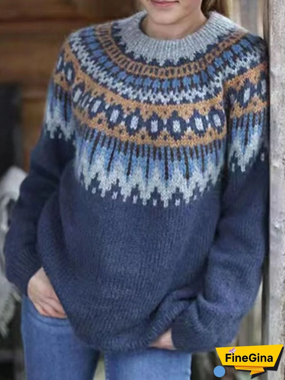 Casual Retro Loose Chunky Jacquard Sweater