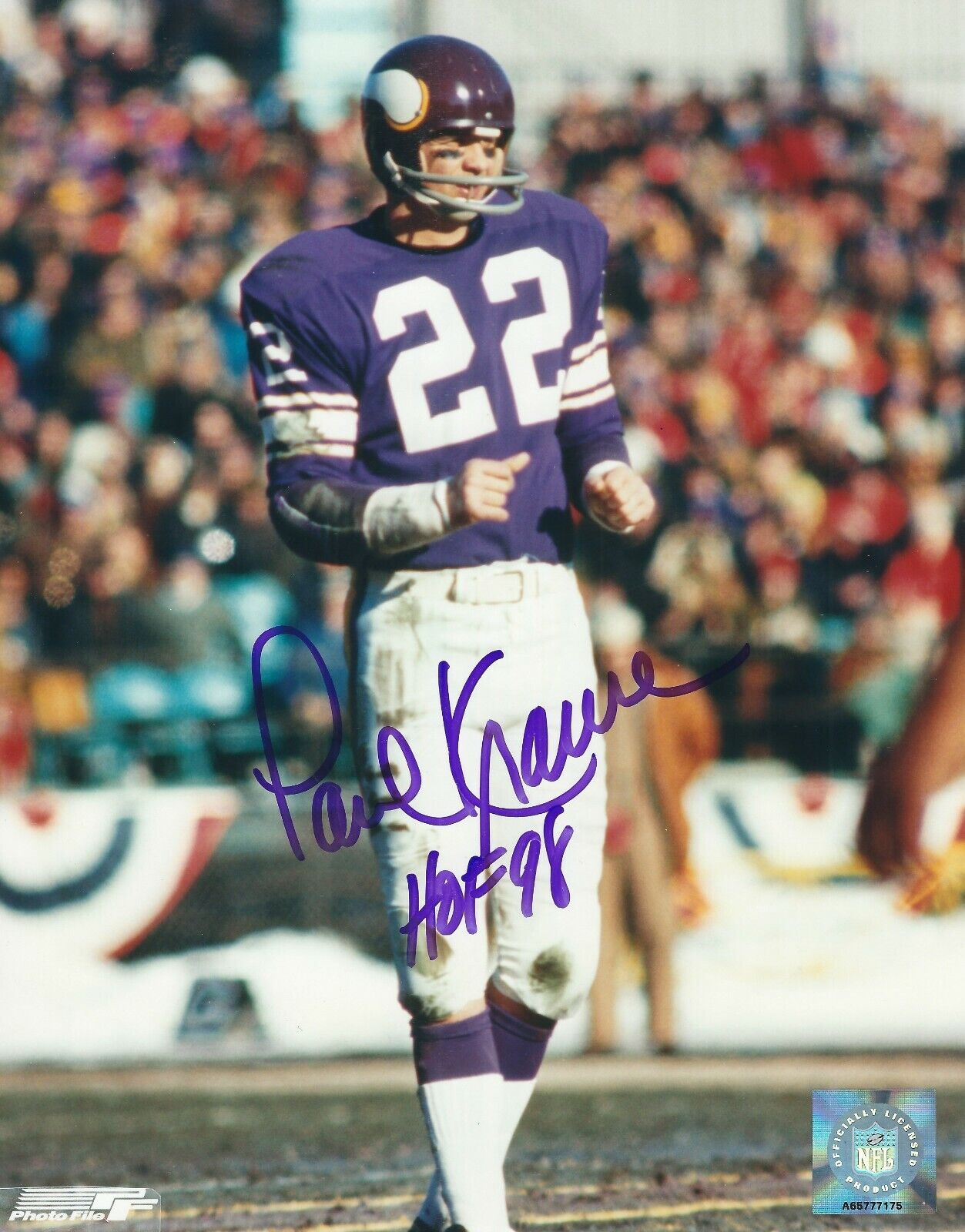 Signed 8x10 PAUL KRAUSE HOF '98 Minnesota Vikings Autographed Photo Poster painting - w/COA