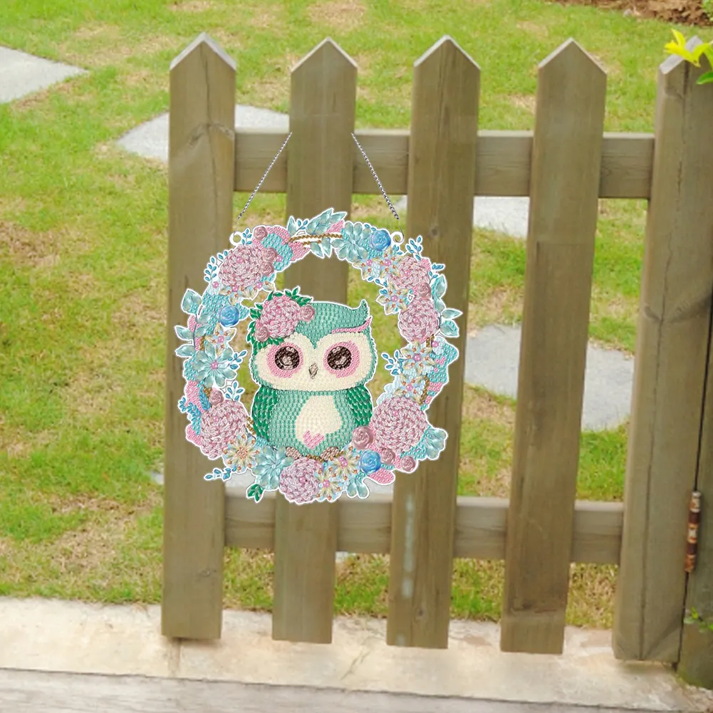 Acrylic Single-Sided 5D DIY Diamond Painting Hanging Pendant (Wreath Owl)