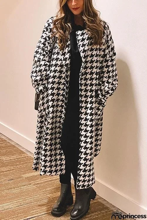 Houndstooth Lapel Woolen Coat