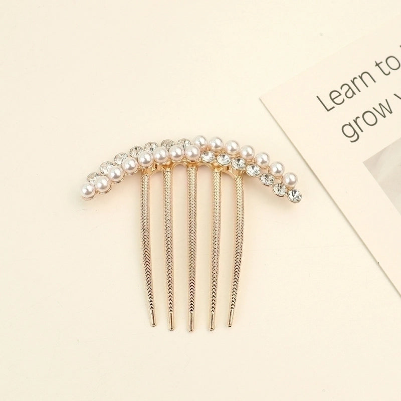 Women’s Minimalist Shiny Round Butterfly Alloy Plating Inlay Rhinestones Pearl Insert Comb