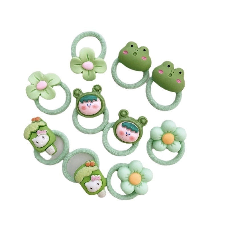 10 Colorful Cartoon Resin Children’s Small Size Finger Hair Bands High Elastic Braided Hair Bands Cute Baby Hair Accessories