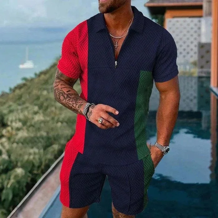 Contrast Color Casual Retro Lapel Set