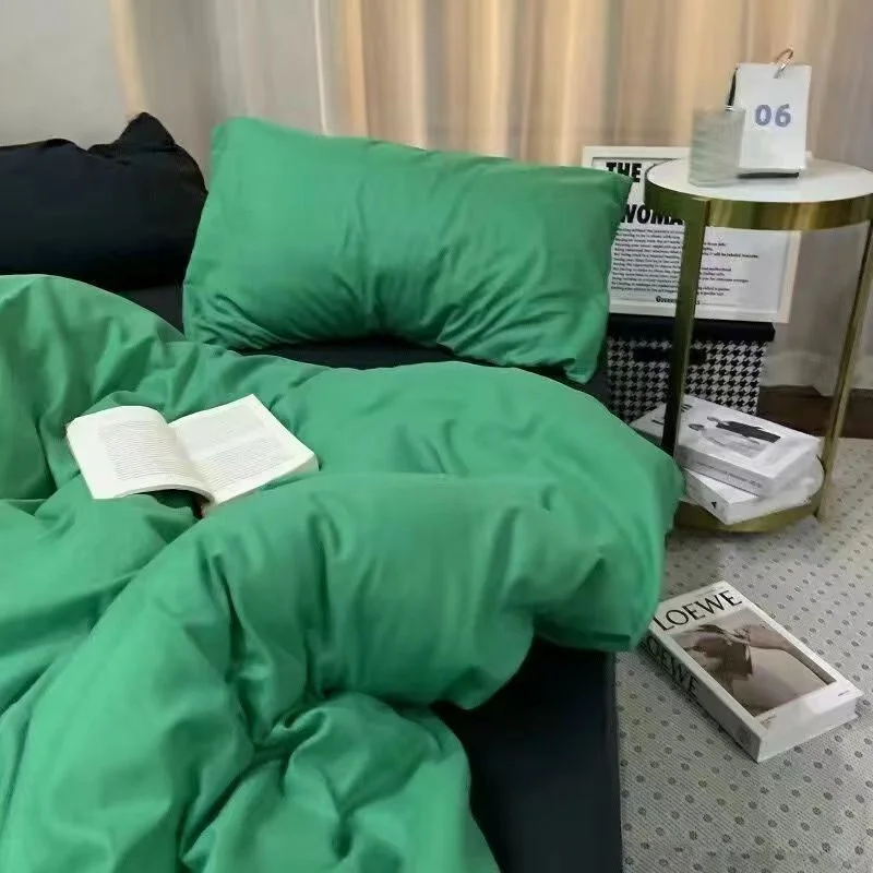 Aonga Ins Nordic Bedding Set No Filling Solid Color Simple Washable for Student Dormitory Single Double Size Soft Home Textile aonga