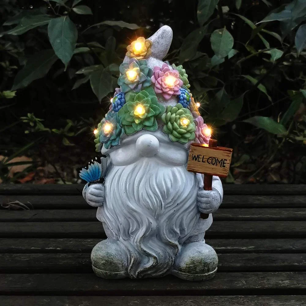 Garden Gnome Statue with Solar LED Lights