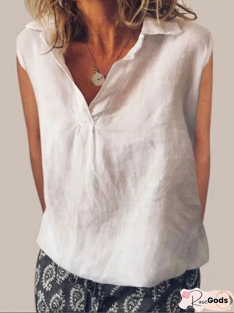 Sweet Cotton V Neck Sleeveless Shirt