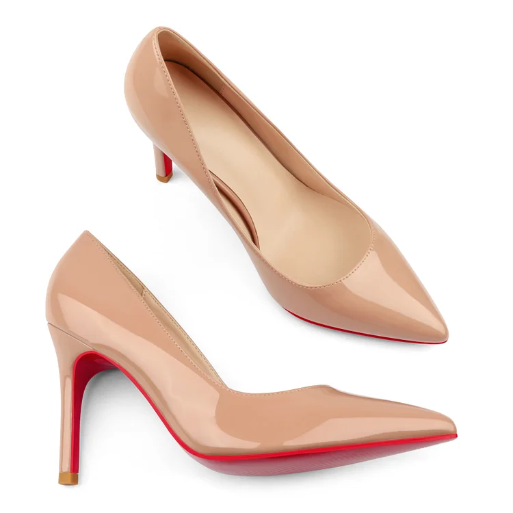 90mm Women's Pumps Red Bottoms Shoes Middle Heels Pointy Toe Dress Patent Stilettos VOCOSI VOCOSI