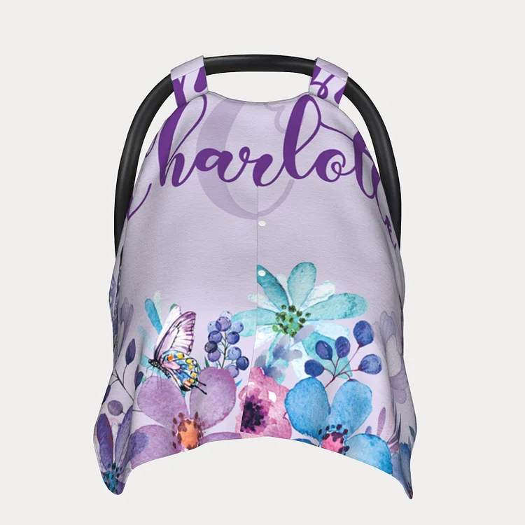Personalized Baby Purple Flower Butterfly Car Seat Canopy for Comfort & Unique| C78