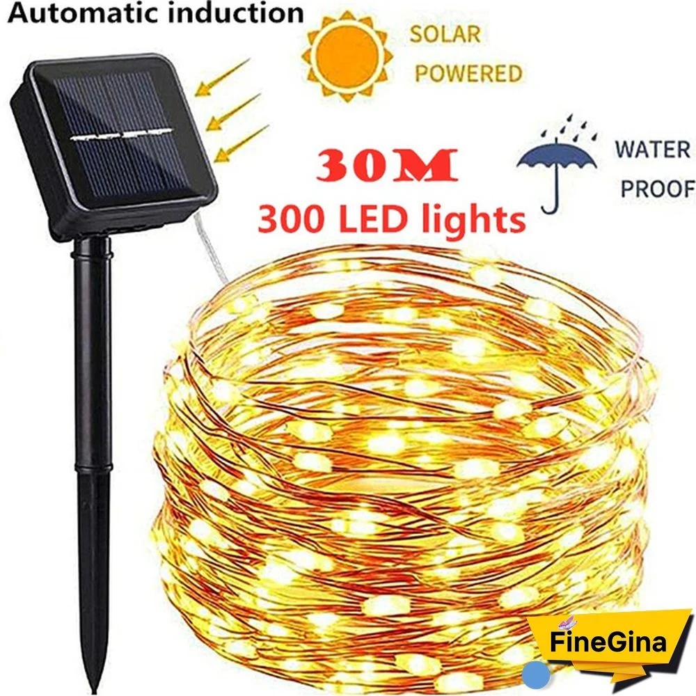 30M 300 LED Lights Creative Waterproof 8 Modes Solar Powered Copper Wire String Lights for Outdoor Indoor Home Garden Party Wedding Patio Tree Christmas Decoration