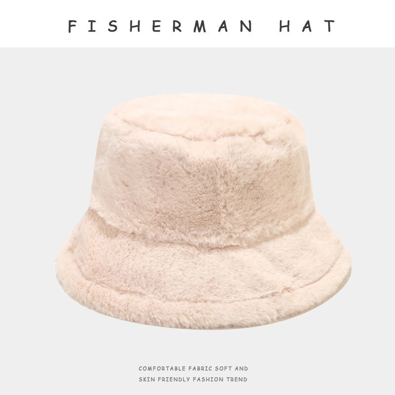 Japanese Style Thickened Fisherman Hat Fashionable Korean Style Warm Soft Skin Friendly Plush Velvet Basin Hat Plain Face Covering Hat