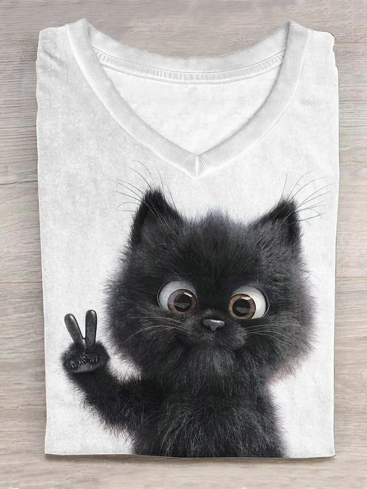 Funny Cat Animal Art Print Casual T-shirt