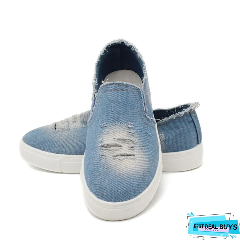 Women Denim Canvas Casual Platform Breathable Footwear Classic Loafers A Pedal Lazy Sneakers Shoes