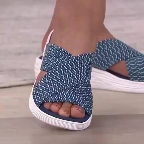 Product up-gradation-Stretch Cross Slide Sandals