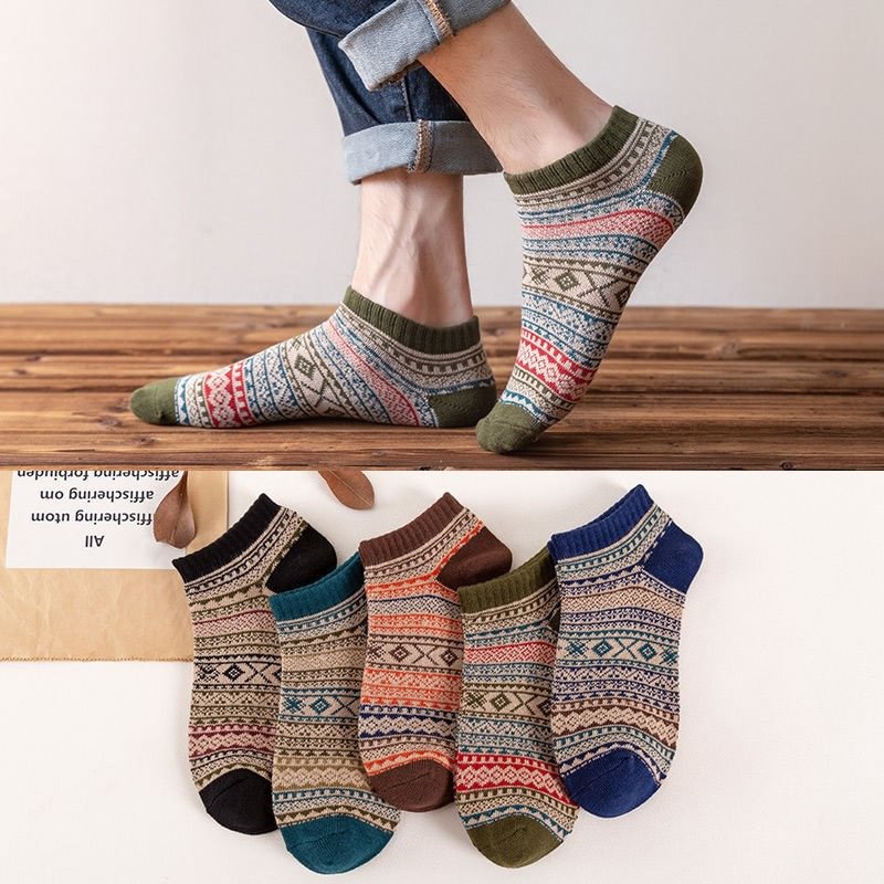 Vintage Wool Cotton Men's Comfortable Ethnic Socks（five pairs）