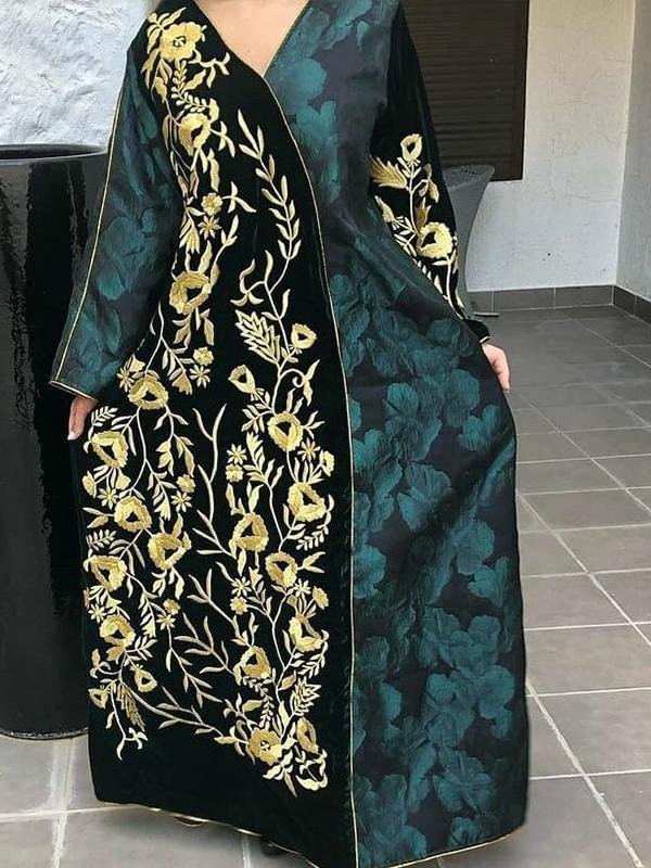 Black&green joint pattern long dress