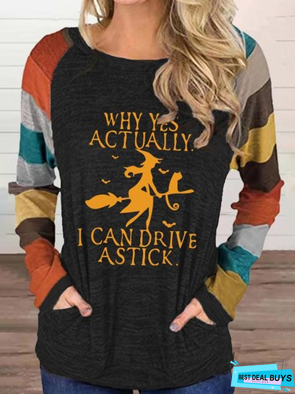 Halloween Yes I Can Drive Stick  Casual Letter Scoop Neckline T-shirt