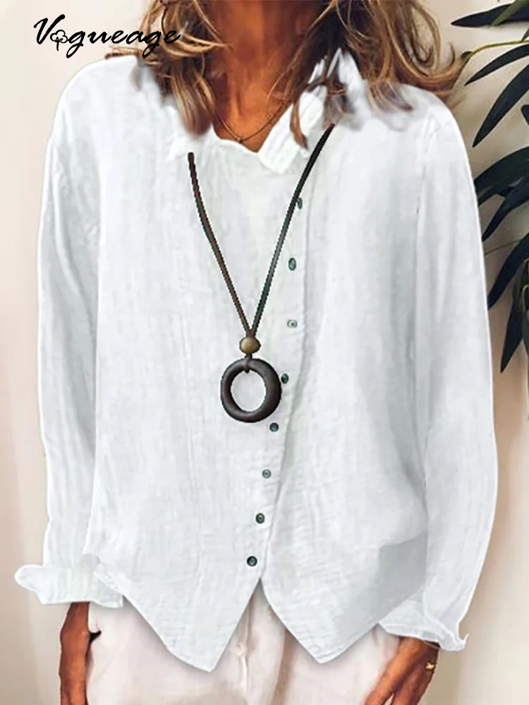 Breathable Loose Solid Color Temperament Women's Cotton And Linen Shirt