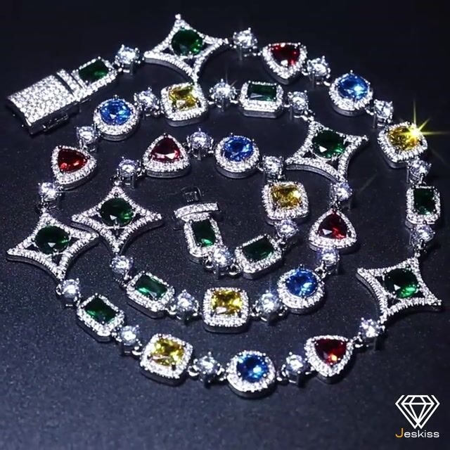 Colorful Gemstones Iced Out Pave CZ Stone Tennis Chain