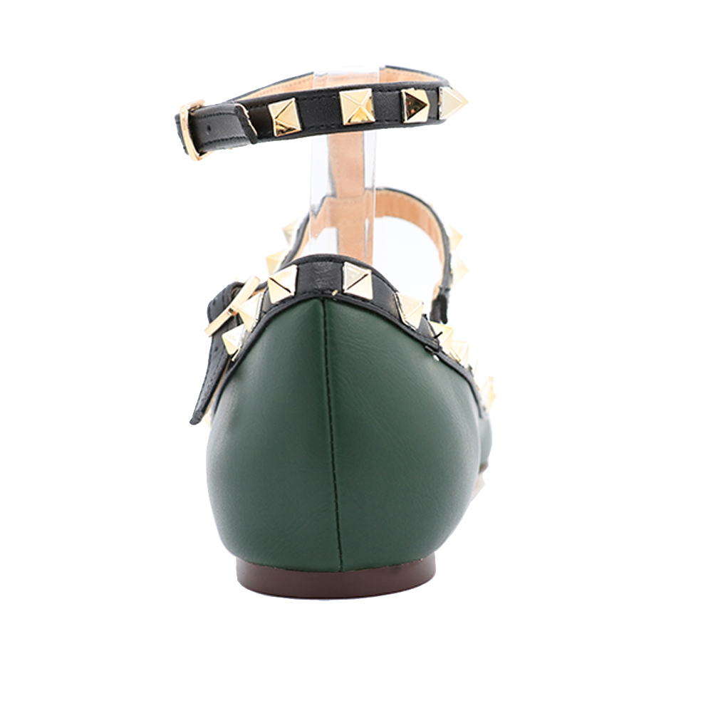 Women's Flats With Double Buckles Fashion Sexy Rivets Rockstud Daily Pointed Toe Ballet Matte Shoes-vocosishoes