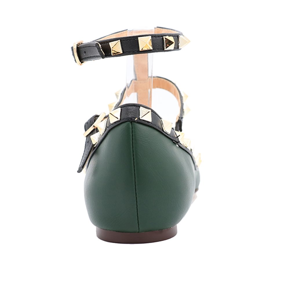 Women's Flats With Double Buckles Fashion Sexy Rivets Rockstud Daily Pointed Toe Ballet Matte Shoes-vocosishoes