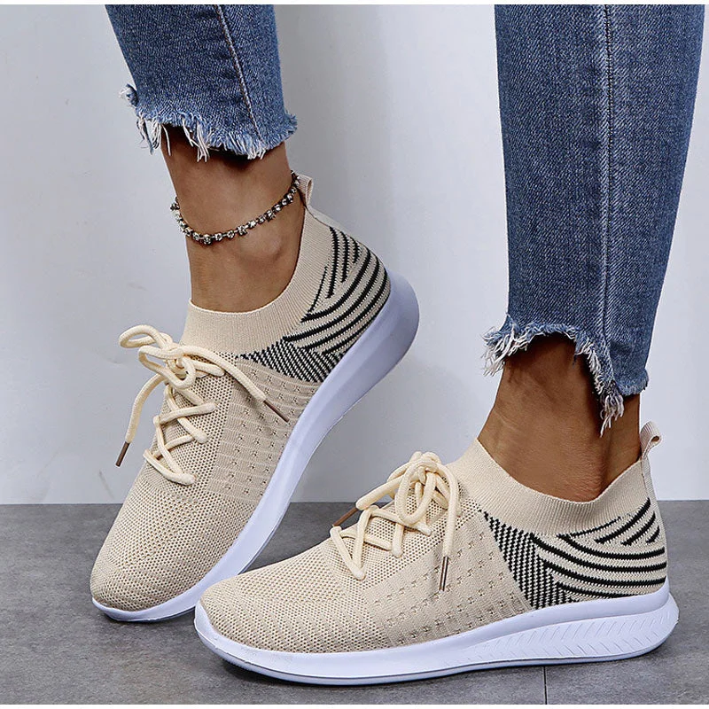 Women's Sneakers 2021 Lace Up Sock Shoes Summer Casual Sneakers Women Knitted Running Ladies Vulcanized Shoes Plus Size 35-43