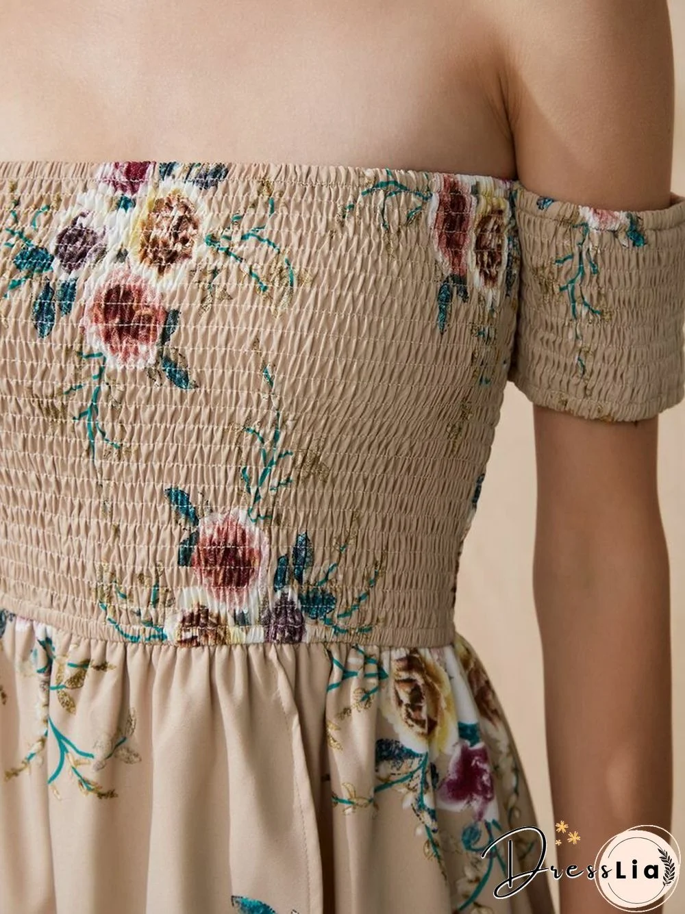 Flower Print Short Sleeve Asymmetrical Hem Maxi Dress