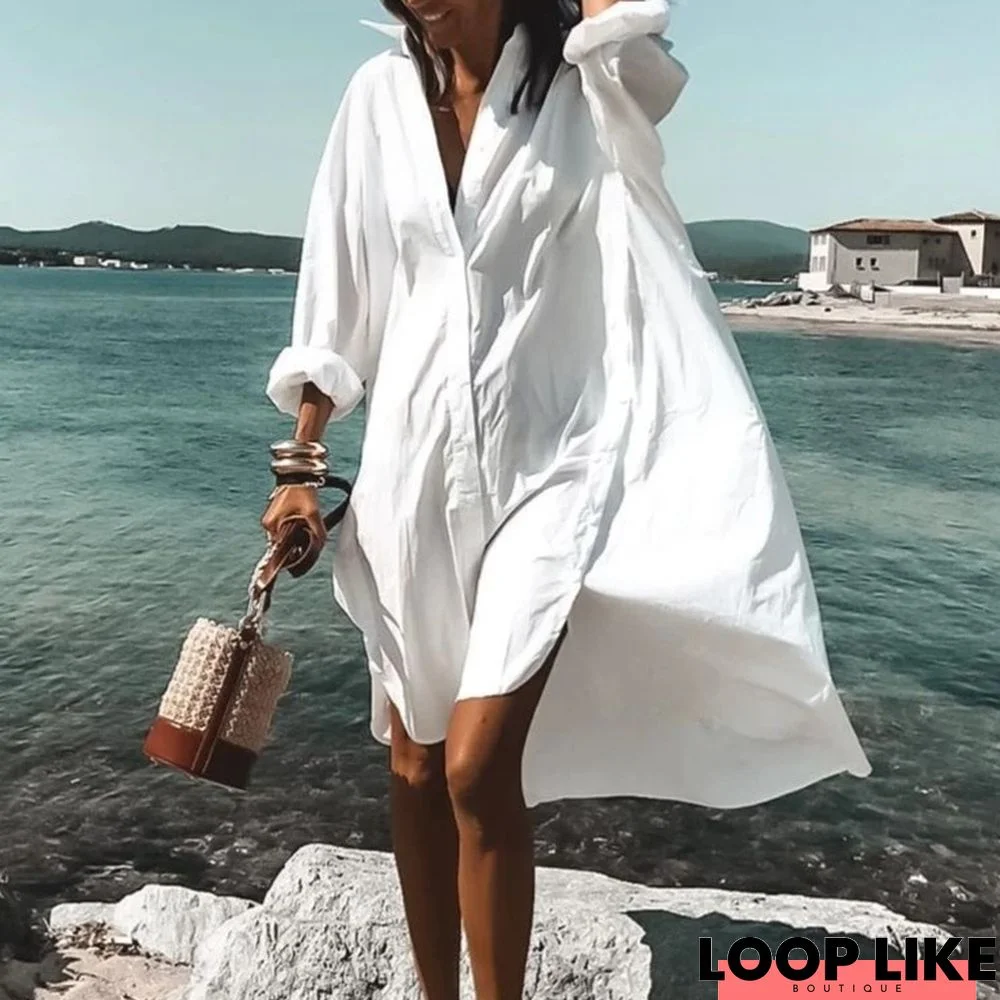 Fashion Temperament Shirt Dress White Dresses