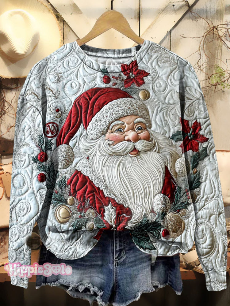Women’s Christmas Winter Santa Textured Prints Casual Sweatshirt Multicolor / S