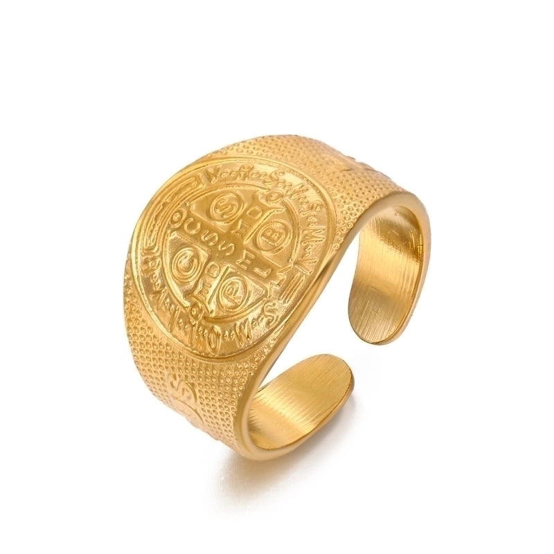 304 Stainless Steel 18K Gold Plated Minimalist Commute Plating Cross Open Ring