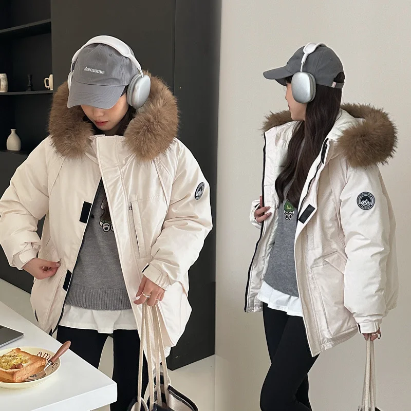 Woherb Cotton-Padded Jacket Female Winter New 2024 Small Couples Overalls Down Cotton Suit Big Wool Collar Pie To Overcome The Thick Coat-Outfit Ideas