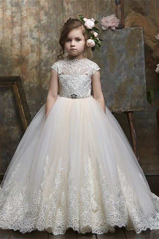 Fabulous Lace Tulle Flower Girl Dress Long With Cap Sleeves - lulusllly