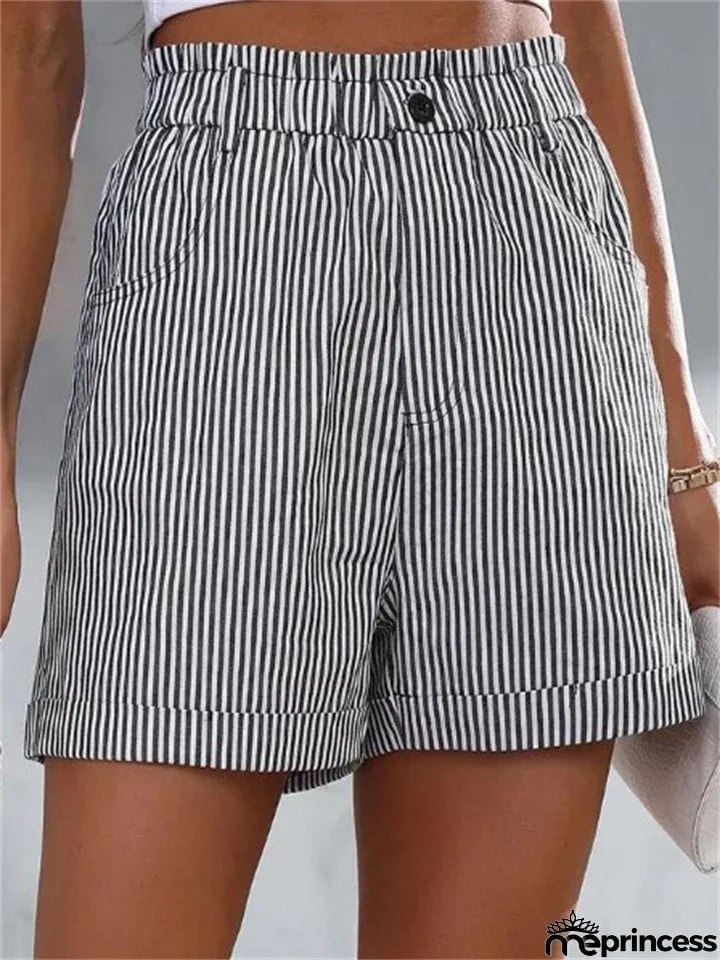 Fashion Loose-fitting Thin Vertical Stripes Shorts for Women