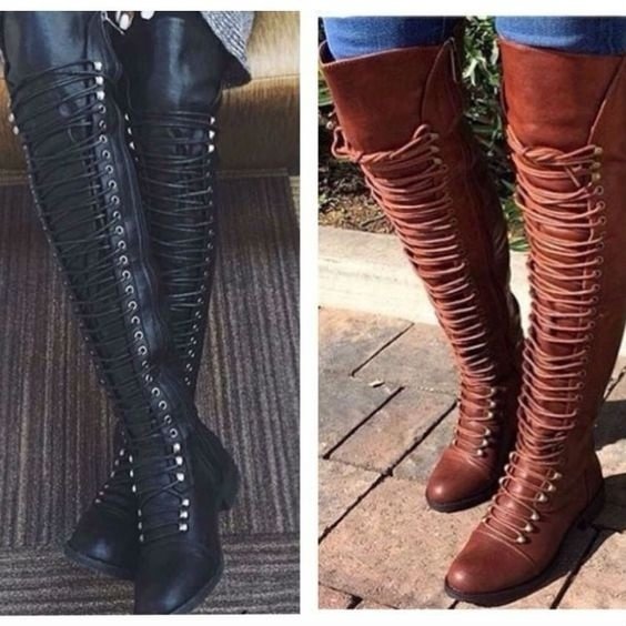 Women Shoes New Over The Knee Thigh High Boots Women Motorcycle Flats Long Boots Low Heel Suede Shoes Plus Size Knee High Boots Leather Boots Flat Shoe Bandage Boots - Life is Beautiful for You - SheChoic