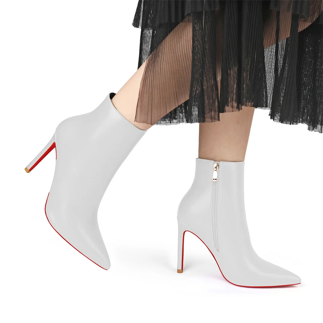 4inch Red Bottom Women's Closed Pointed Toe Stilettos Ankle Boots-MERUMOTE