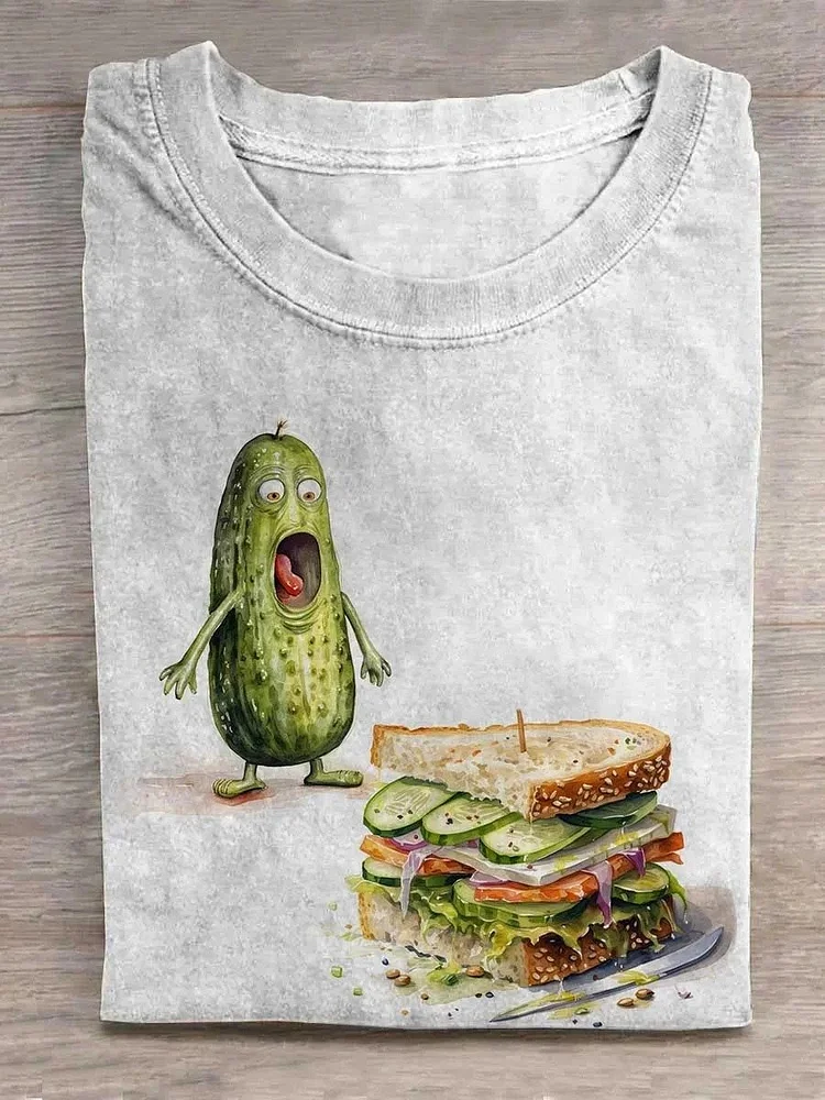 Funny Cucumber Art Print Short Sleeve Casual T-shirt