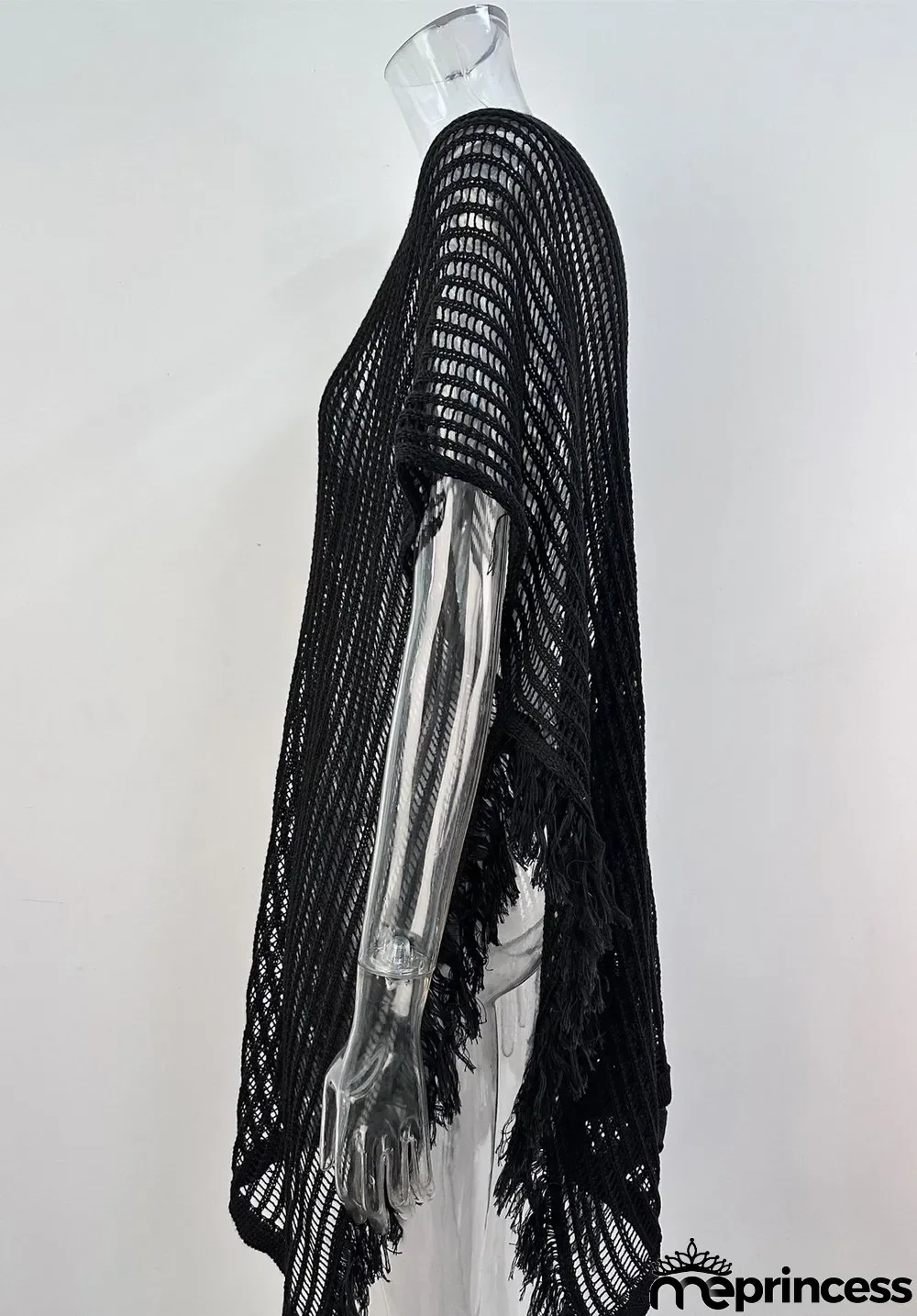 Summer Maxi V-neck Hollow Tassel Beach Suit Holidays Shirt Beach Sun Shield