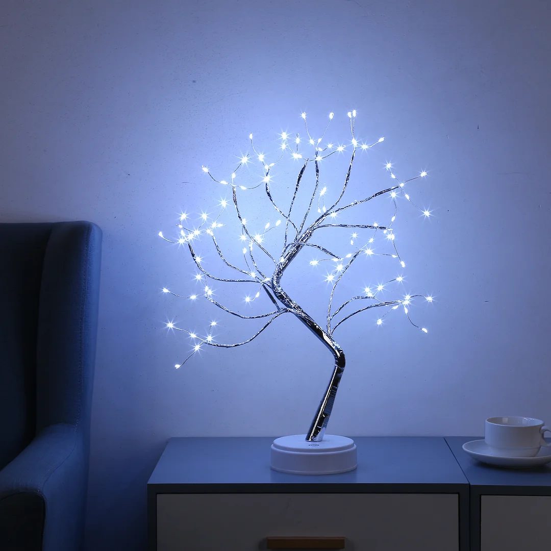 20 inch Tabletop Bonsai Tree Light, 108 LED Copper Wire Lamp (White)