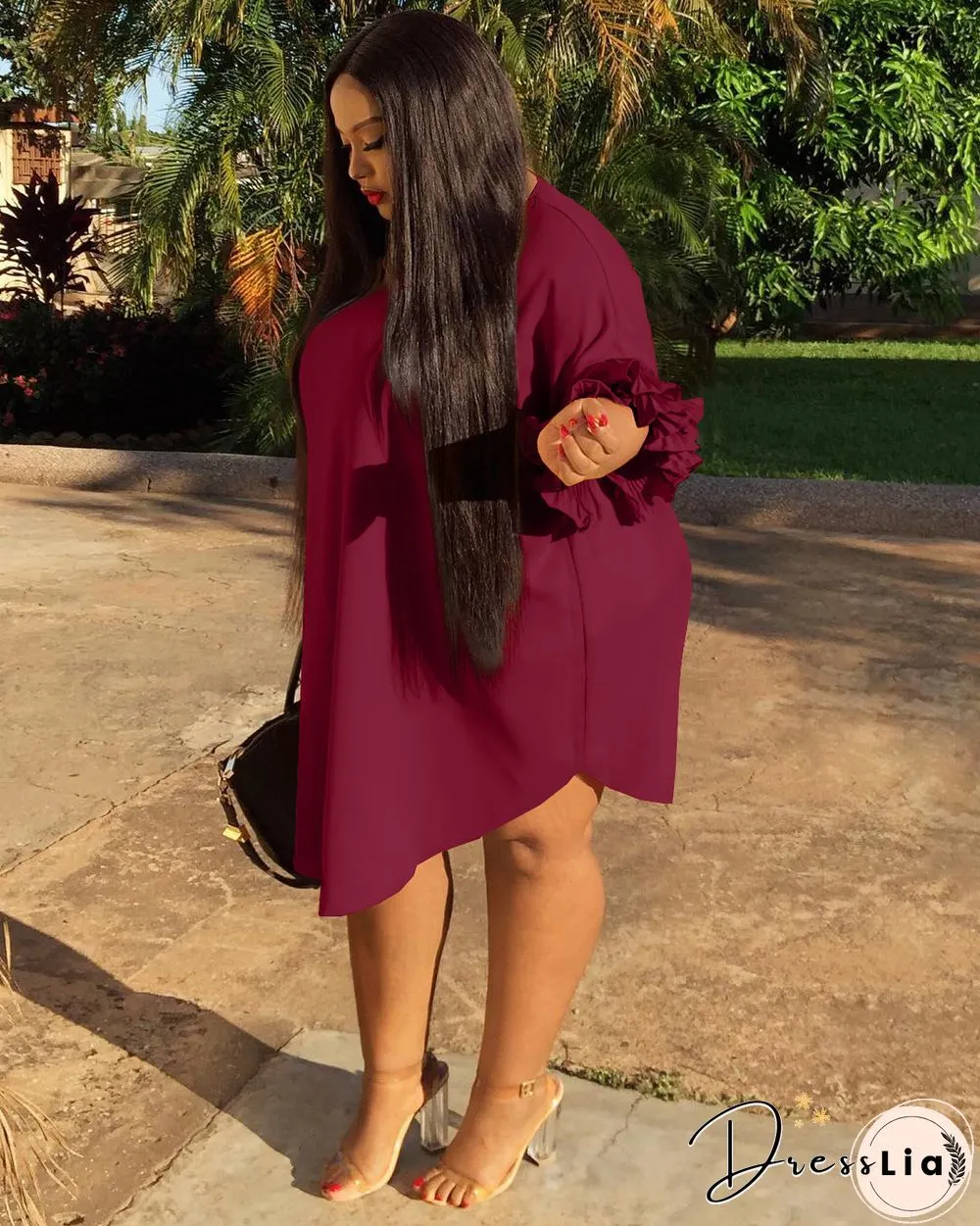 Ruffle Short Sleeve Loose Plus Size Dresses