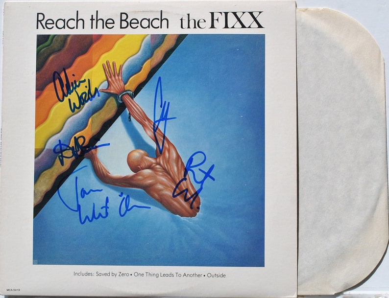 The FIXX REACH The BEACH Signed Album X5 Cy Curnin, Adam Woods, Rupert Greenall, Jamie West-Oram, Dan K. Brown wcoa