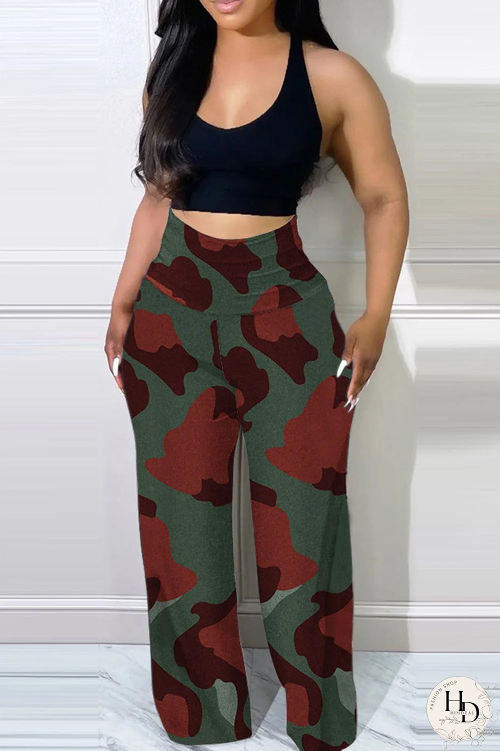 Apricot Fashion Casual Print Patchwork Regular High Waist Trousers