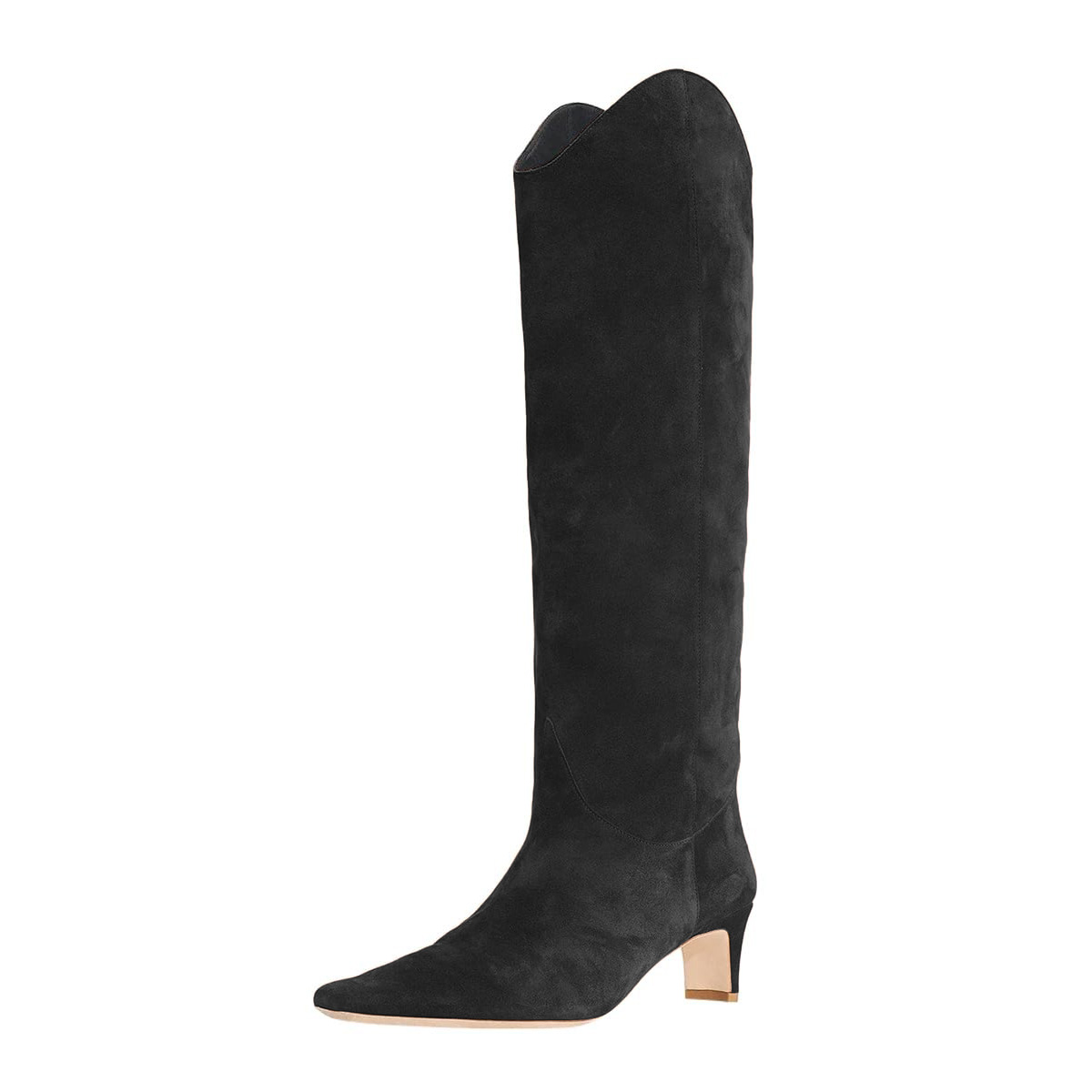 Casual Vegan Suede Square Toe Low Heel Knee-High Boots in Black Nicepairs