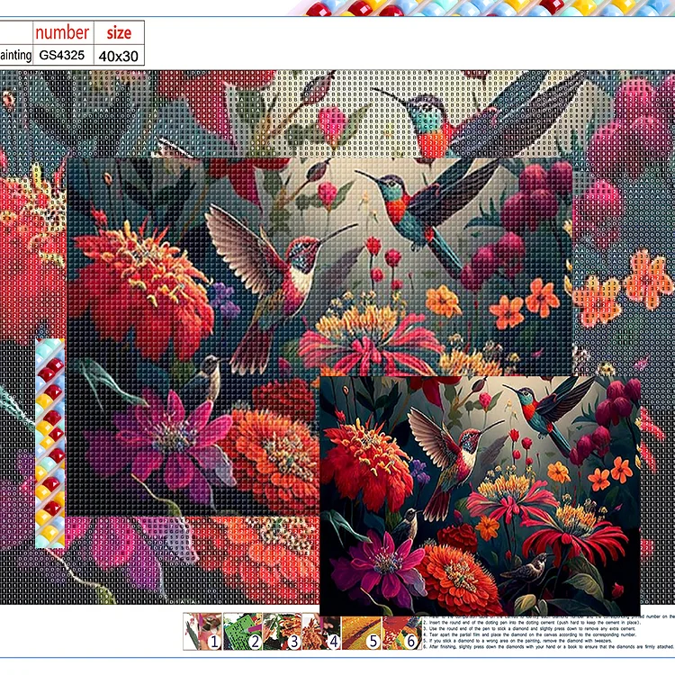 Full Square Diamond Painting - Birds Singing And Flowers Hummingbird 40*30CM