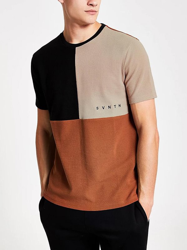 Mens Colorblock Round Neck T-shirt