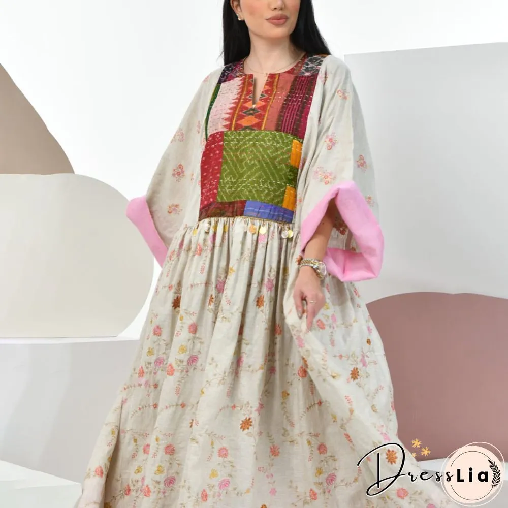 Color Block Loose Flower Pattern Dress