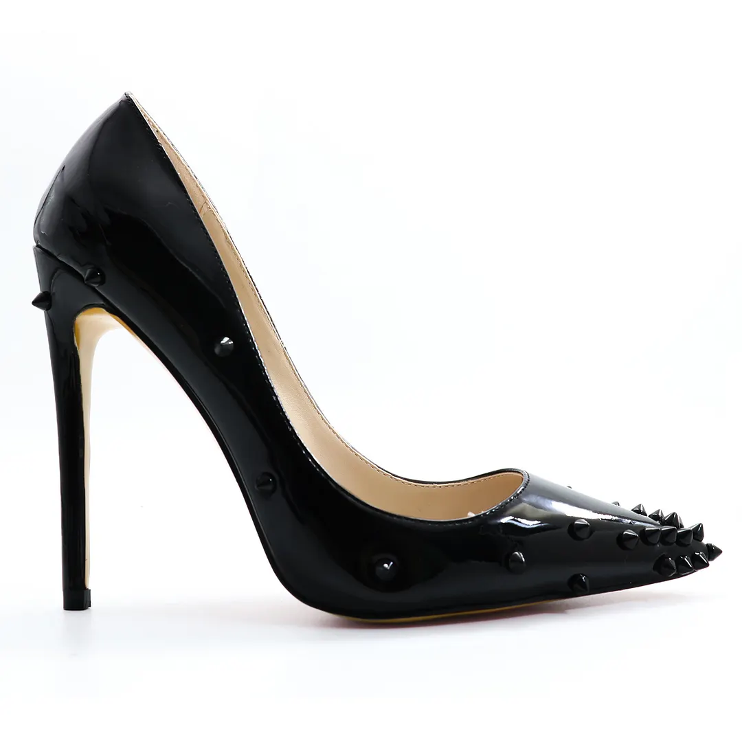 100mm Women's High Heels Fashion Pumps Party Studded Black Stiletto-vocosishoes