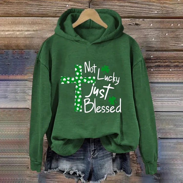 Comstylish St Patrick's Day Not Lucky Just Blessed Print Casual Hoodie